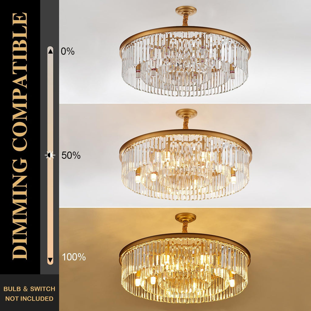 31.5" 12-Light Modern Crystal Chandelier Light Fixtures 3 Rings Gold Luxury Chandeliers for Living Room Glam Round Hanging Ceiling Pendant Lighting for Entryway Kitchen Bedroom Dining Room