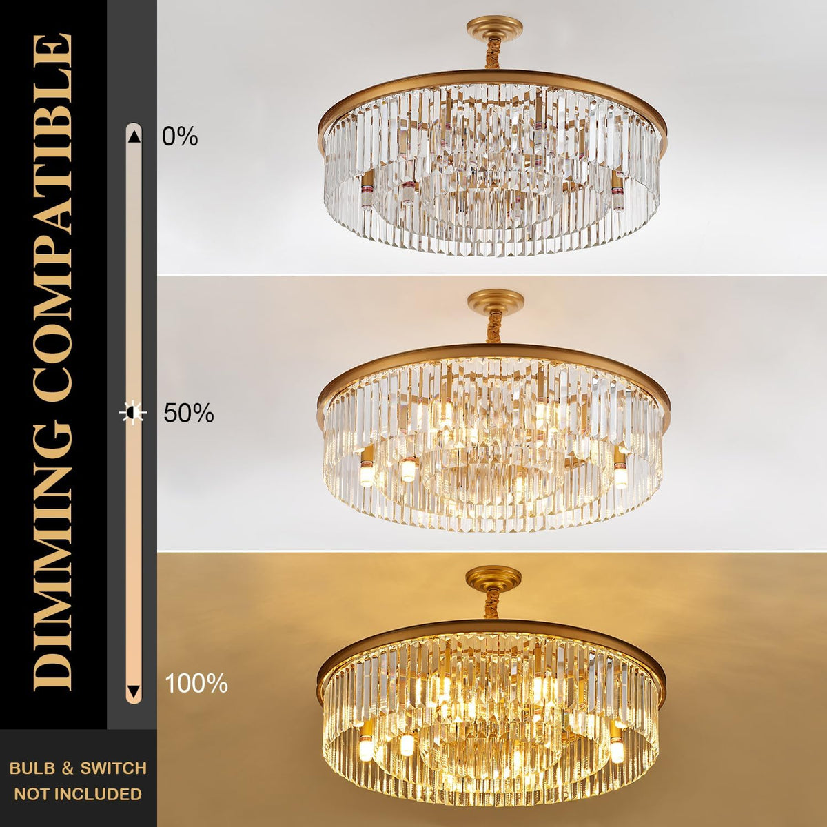 31.5" 12-Light Modern Crystal Chandelier Light Fixtures 3 Rings Gold Luxury Chandeliers for Living Room Glam Round Hanging Ceiling Pendant Lighting for Entryway Kitchen Bedroom Dining Room