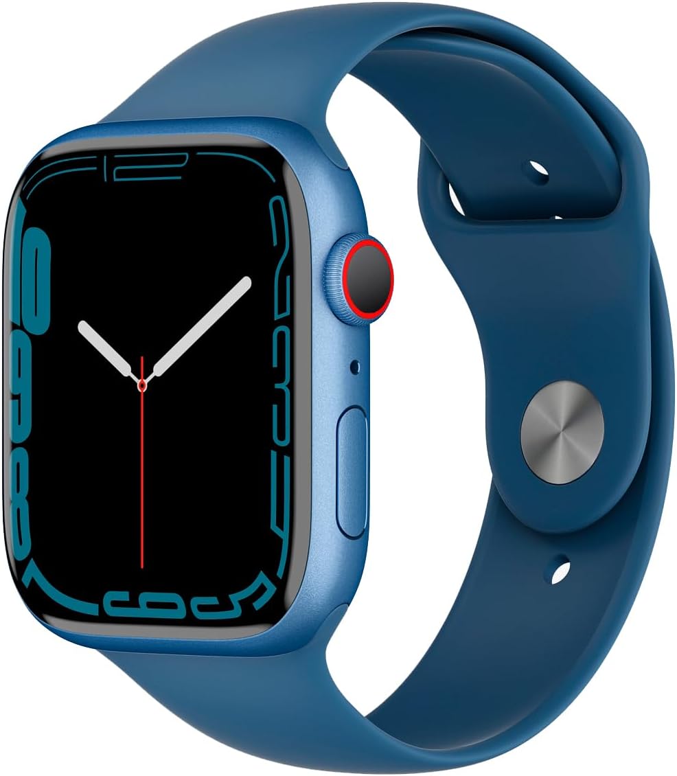 Apple Watch Series 7 (GPS, 45mm) Blue Aluminum Case with Abyss Blue Sport Band, Regular (Renewed)