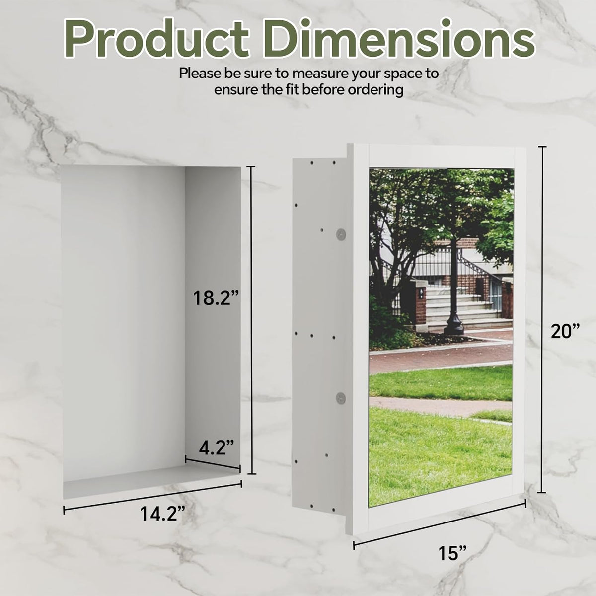 14'' * 18'' Recessed Medicine Cabinet with Mirror, 2-Tier Bathroom Wall Niche Wood Insert for Drywall, in Wall Shelf Medicine Cabinets Replacement, for Living Room, Bathroom Storage, White