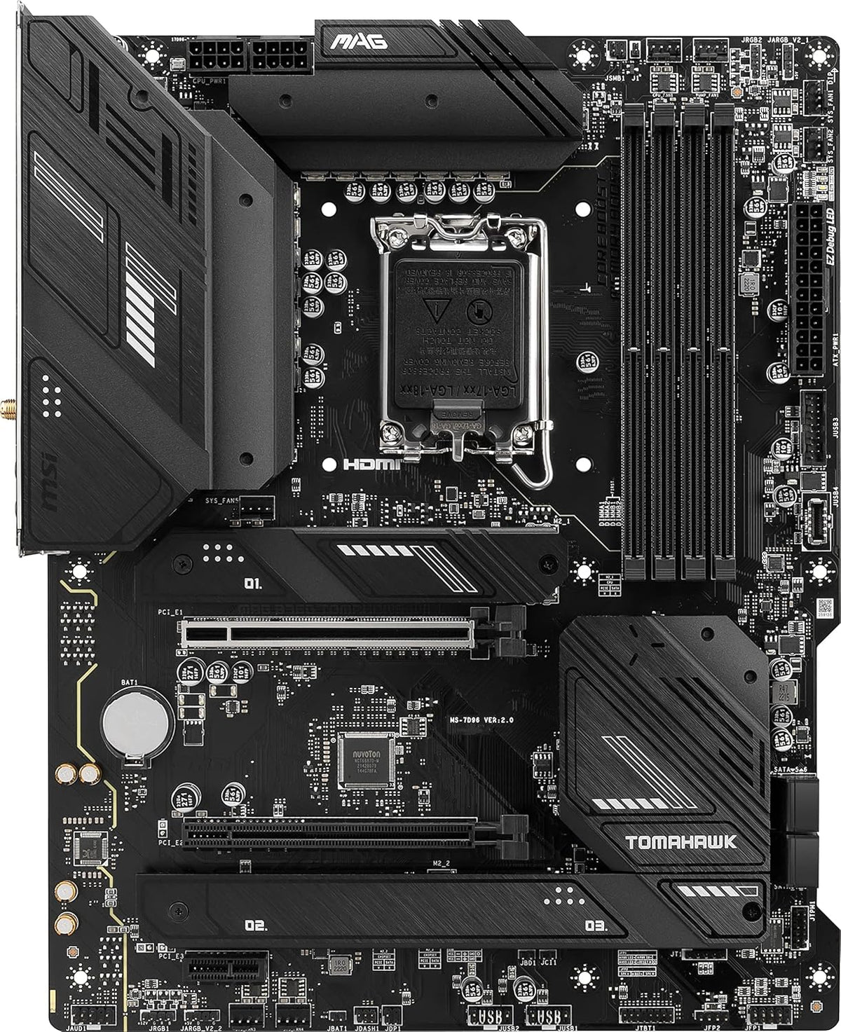 MSI MAG B760 Tomahawk WiFi Gaming Motherboard (Supports 12th/13th/14th Gen Intel Processors, LGA 1700, DDR5, PCIe 5.0, M.2, 2.5Gbps LAN, USB 3.2 Gen2, HDMI/DP, Wi-Fi 6E, Bluetooth 5.3, ATX)