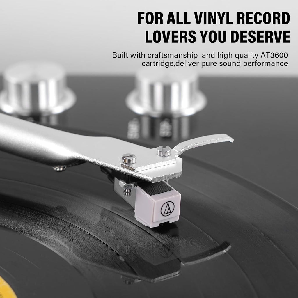 Belt Drive Turntable for Vinyl Record Player, Bluetooth Output, Built-in Phono Preamp, USB Digital Output, Magnetic Cartridge, 33/45 RPM, High-Gloss Wood Design, No Built-in Speakers
