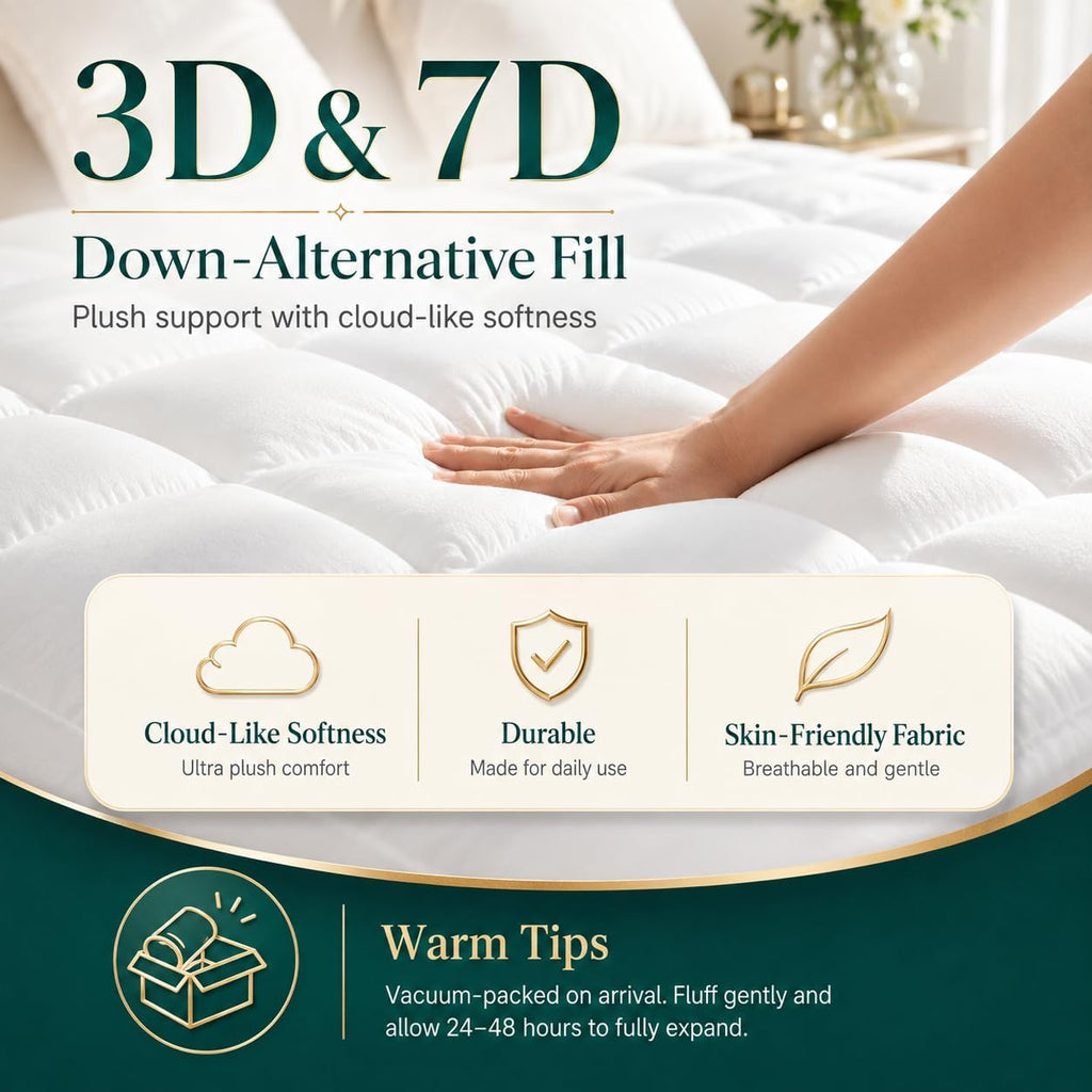 Premium Quilted 1000GSM Luxury Extra Thick Mattress Topper - Breathable & Fluffy Soft, with 8-21 inch Deep Pocket, Plush Pillow Top Mattress Topper Overfilled (White, Queen)