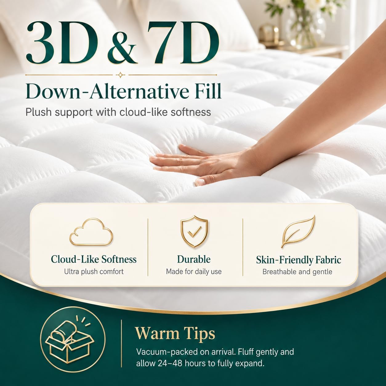 Premium Quilted 1000GSM Luxury Extra Thick Mattress Topper - Breathable & Fluffy Soft, with 8-21 inch Deep Pocket, Plush Pillow Top Mattress Topper Overfilled (White, Queen)