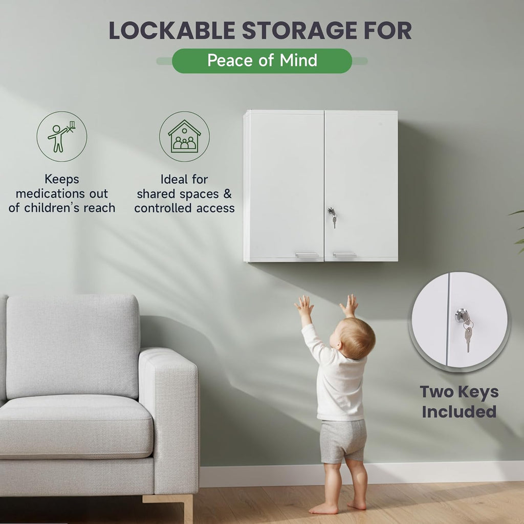 Large Locking Medicine Cabinet Wall Mounted - Metal Medical Cabinet with 11 Shelves - Medicine Cabinet with Lock and Keys for Safe Medication Storage