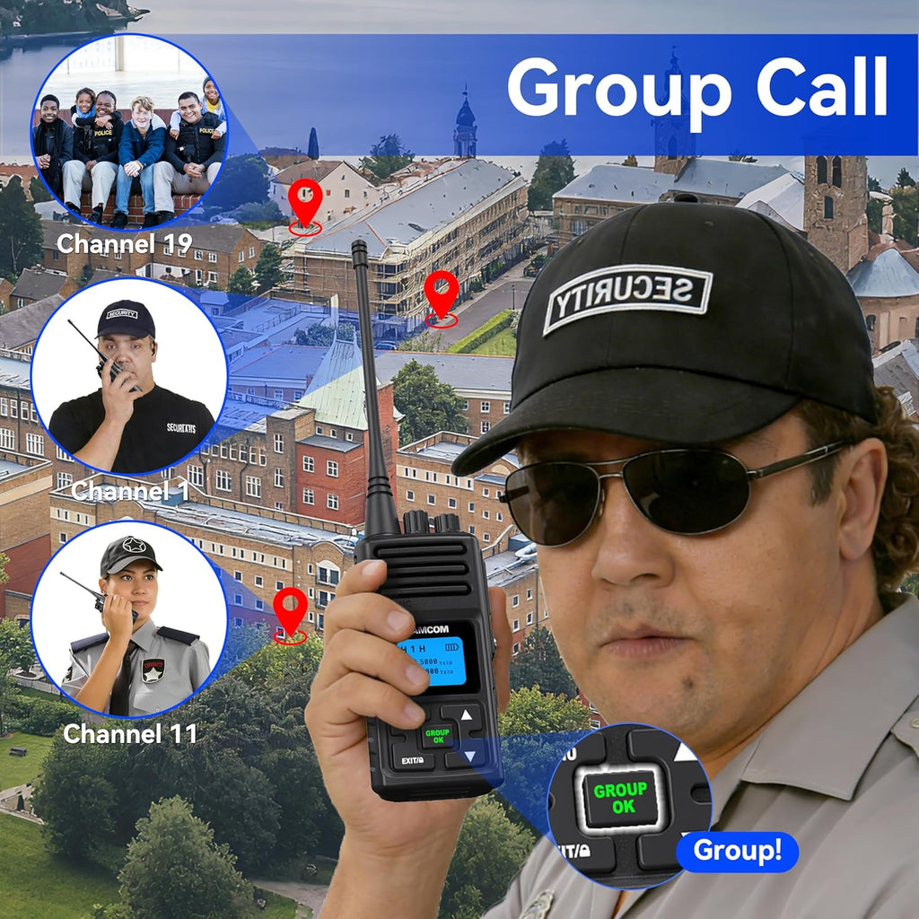 SAMCOM FPCN30A - Professional/Business Walkie Talkies for Adults- 5 Watts Radios 2 Way Long Range Radios for Construction Office School Daycare, Group Call Two-Way Radio Set (3-Pack)
