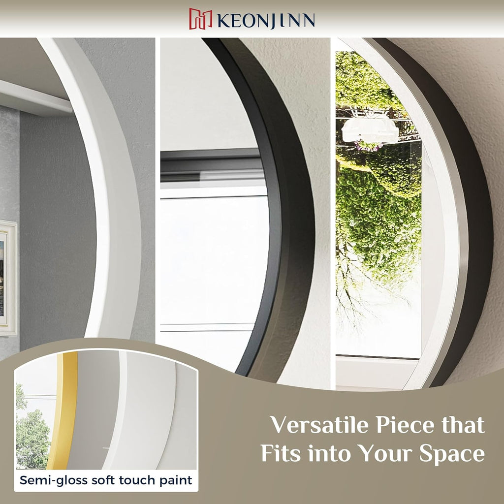 Keonjinn 26 x 26 Round Medicine Cabinets for Bathroom, Gold Surface Mount Metal Framed Medicine Cabinet with Mirror, Modern Medicine Cabinet Wall Mount Only, Farmhouse Mirrored Cabinet with Storage