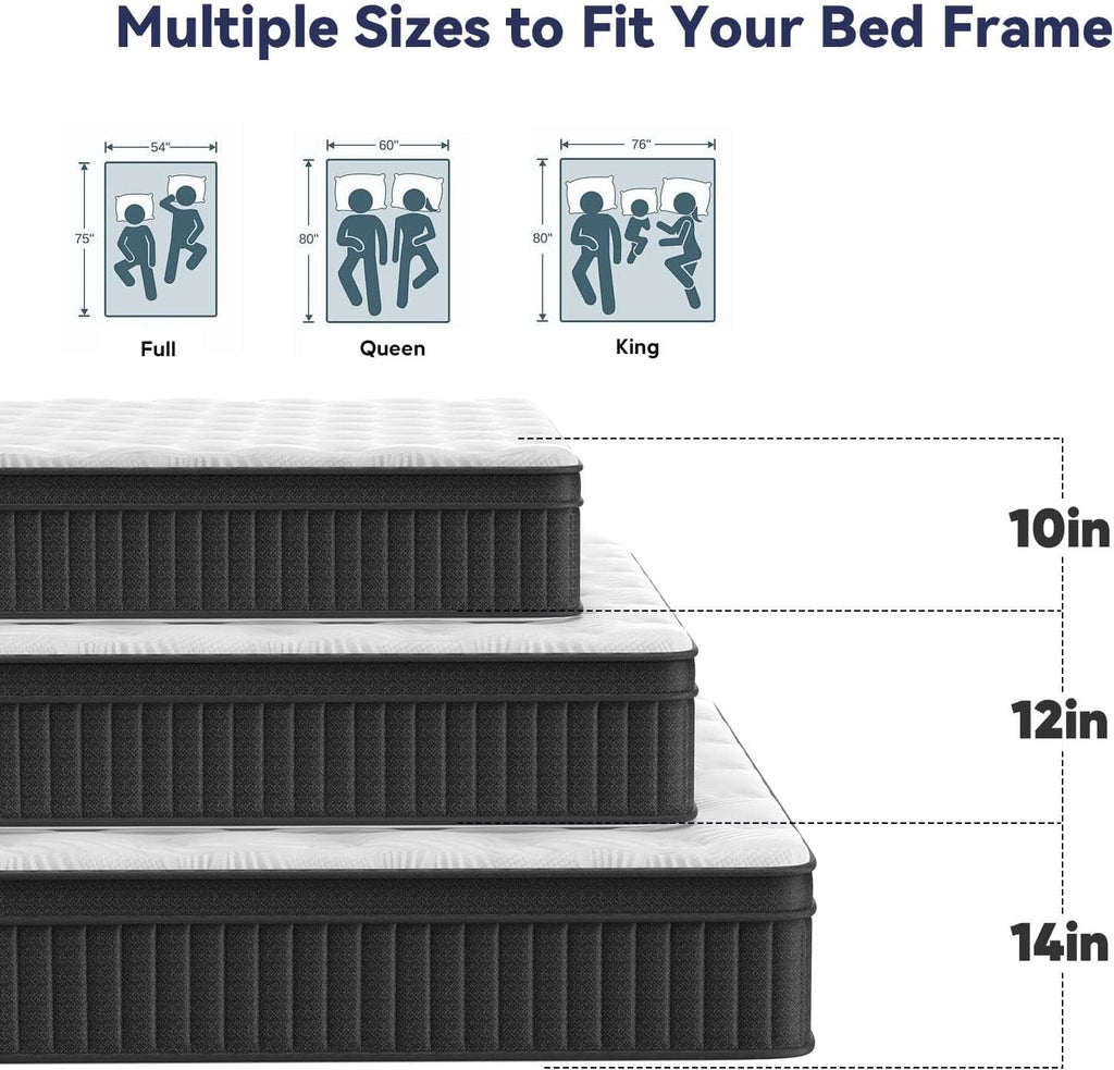 CRYREINA Queen Mattress, 12 Inch Queen Hybrid Mattress in a Box, Upgrade Individually Pocket Springs, Medium Firm, Pressure Relief, Breathable Comfort and Durable