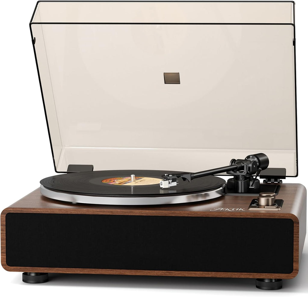 FEKTIK Vinyl Record Player with Magnetic Cartridge,High Fidelity Belt Drive Turntable with Built-in Speakers, Bluetooth Playback and Aux-in Functionality, Auto Off