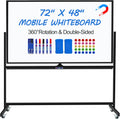 Max-officoo Large Dry Erase White Board with Rolling Stand 72"x48" Double-Sided Mobile Magnetic Whiteboard on Wheels, Including 3 Magnetic Erasers, 7 Markers, 30 Magnets