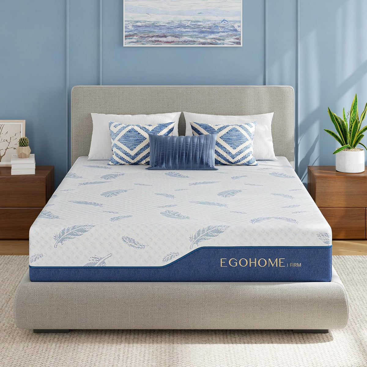 EGOHOME Firm King Size Mattress 12 Inch Memory Foam Mattresses Bed in a Box with Gel Foam and Removeable Fiberglass Free Cover for Cool Sleep and Back Pain Relief, CertiPUR-US Certified, Blue