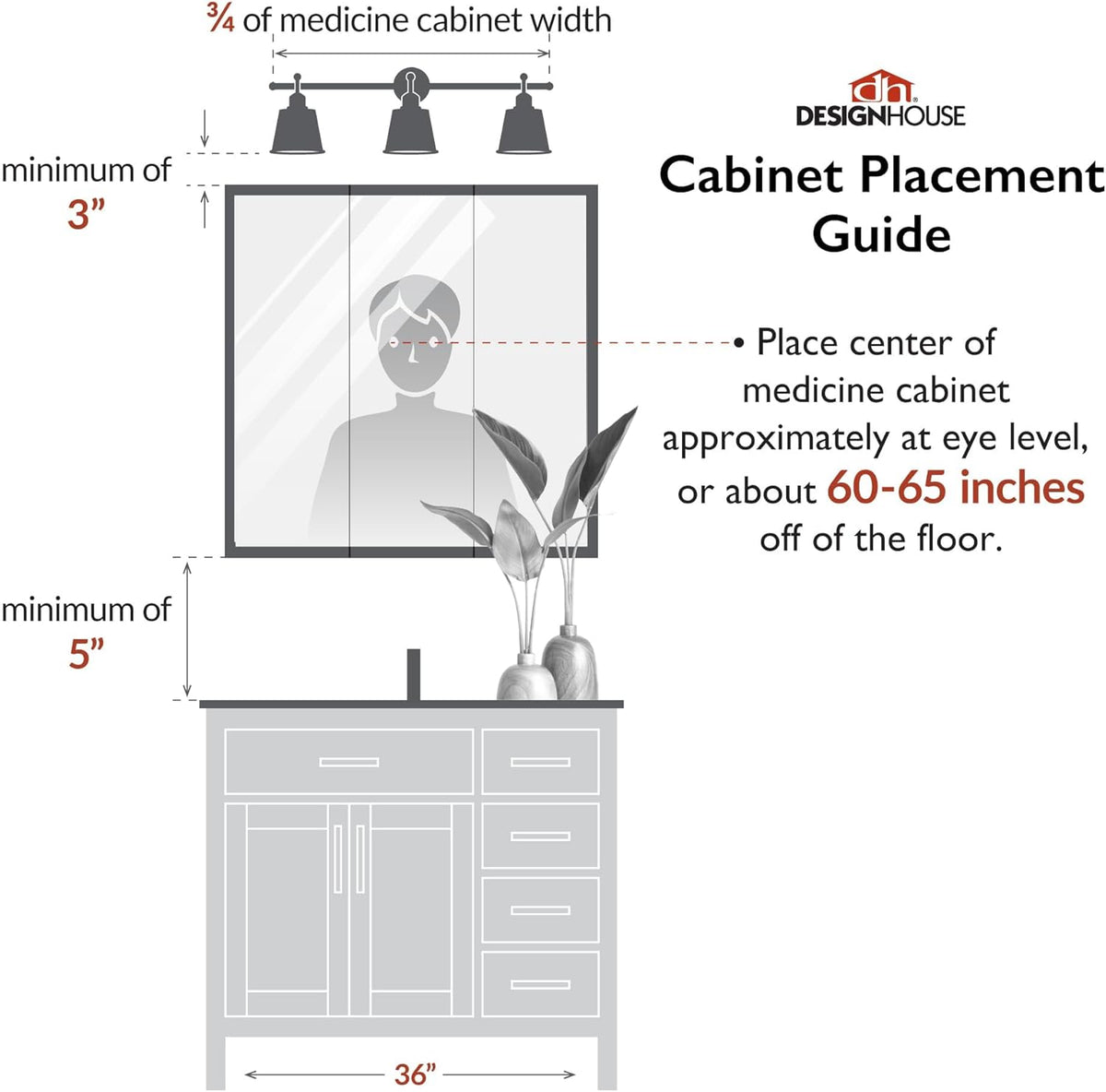 36 Inch Richland Bathroom Medicine Cabinet, Wall Mounted, Mirror, Oak – Design House, 530618-NOK