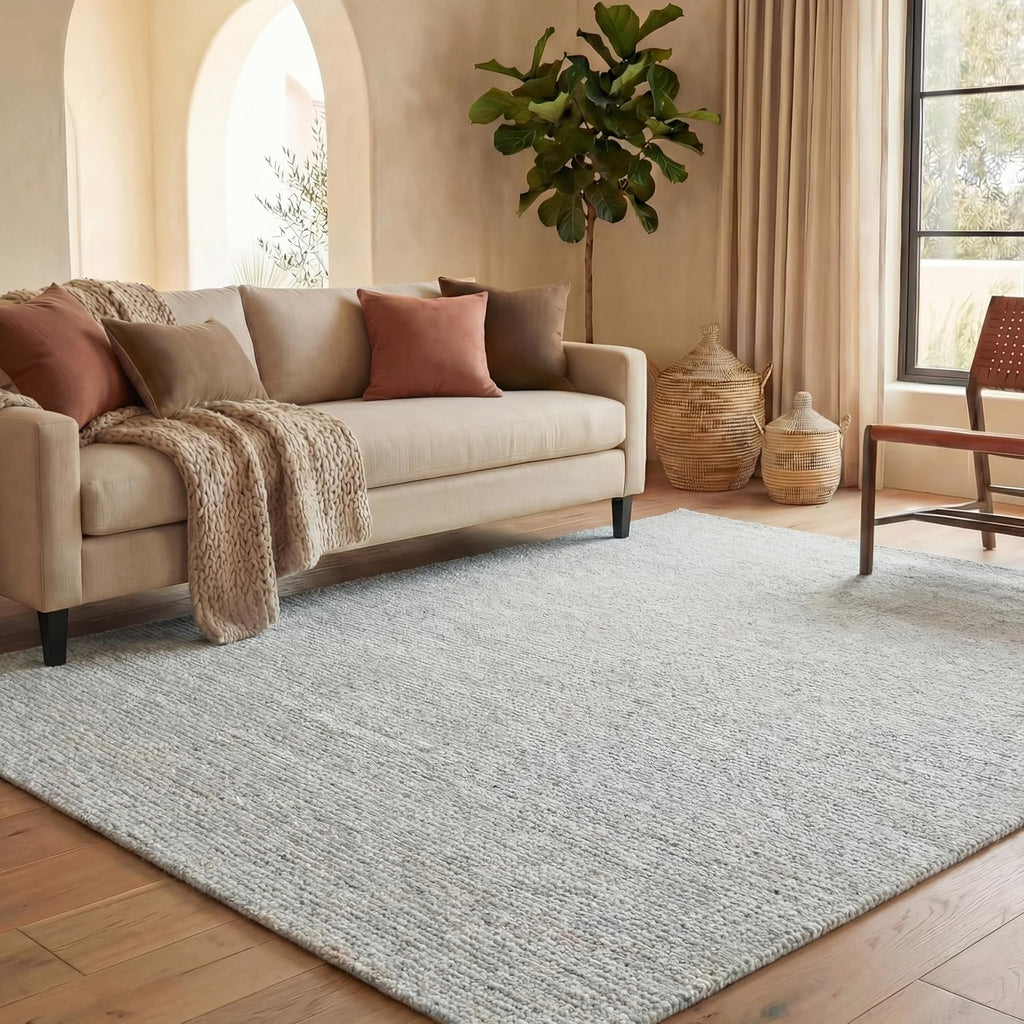 SAFAVIEH Abstract Collection Area Rug - 9' x 12', Light Grey & Ivory, Handmade Wool, Ideal for High Traffic Areas in Living Room, Bedroom (ABT468F)