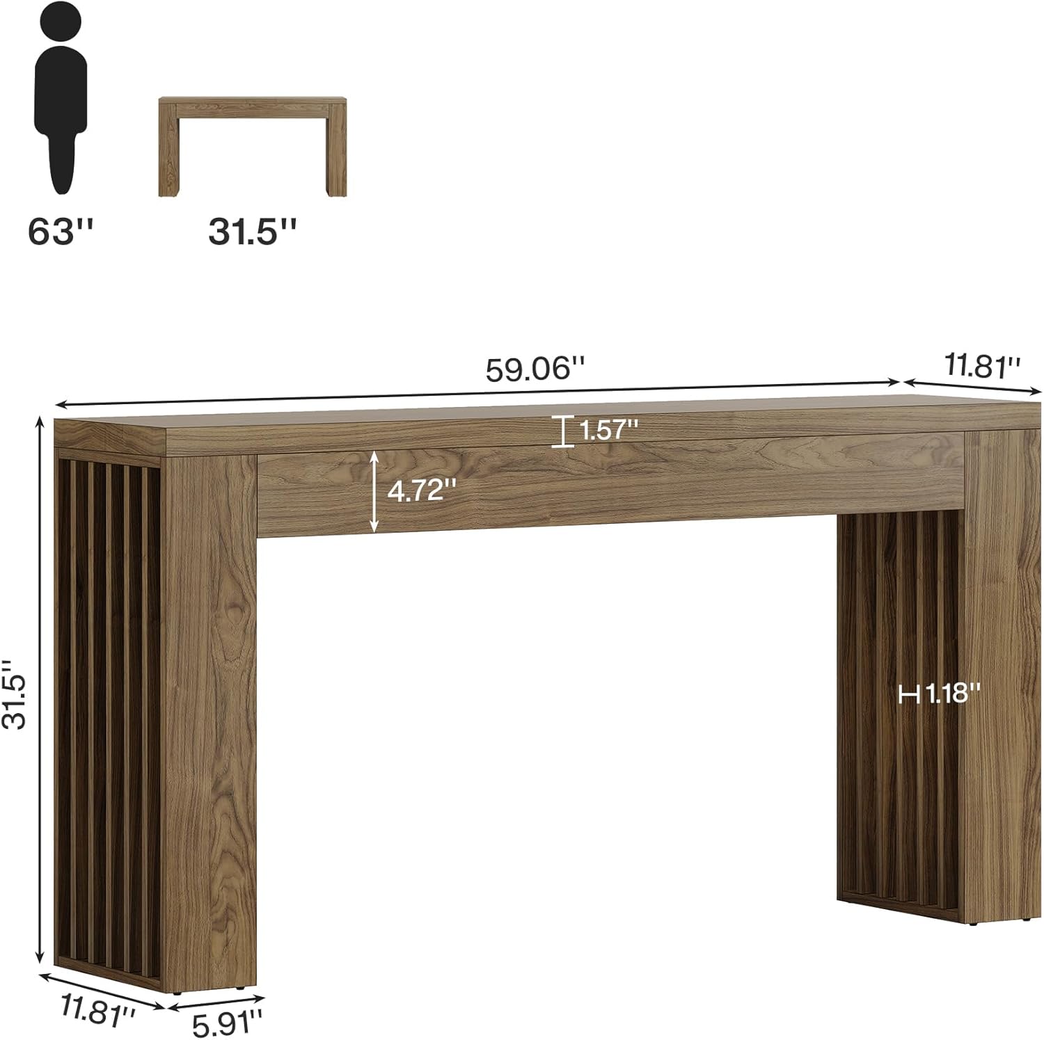 Tribesigns 59-Inch Long Wooden Console Sofa Table Behind The Couch with Vertical Slat Legs for Entrance, Hallway, Entryway, Living Room (Rustic Brown)