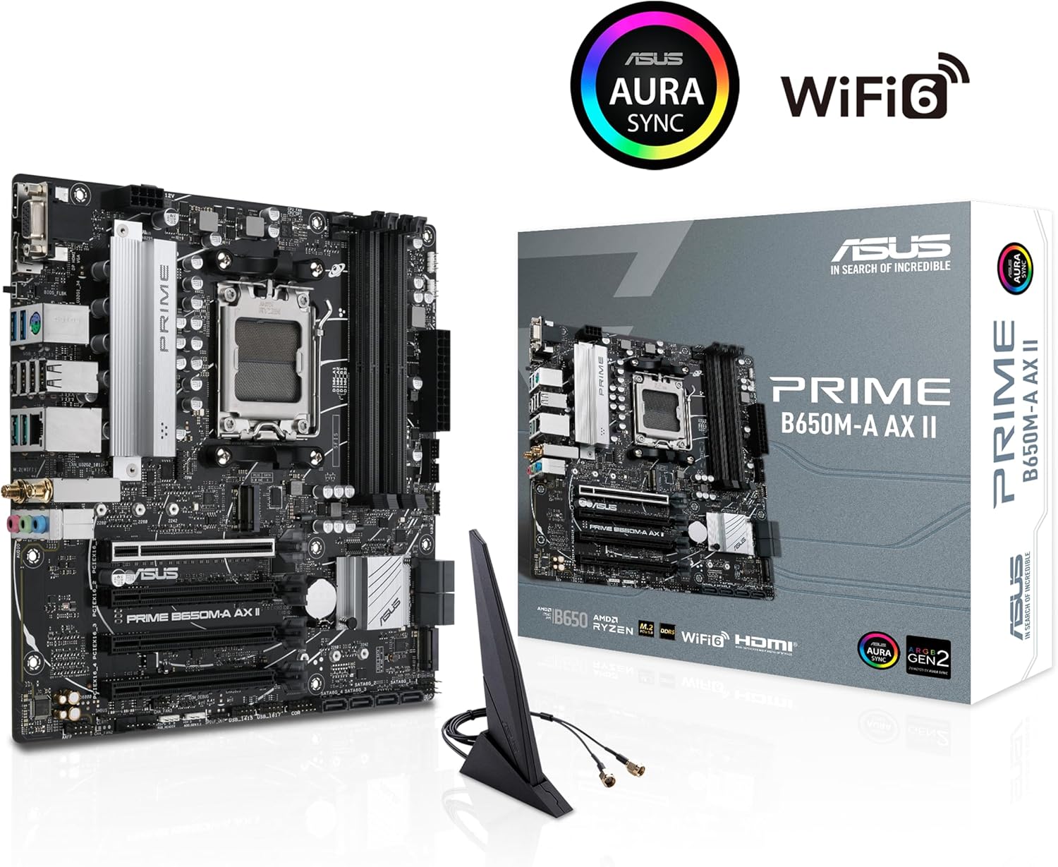 ASUS Prime B650M-A AX II AMD B650 AM5 Ryzen™ Desktop 9000 8000 & 7000 Micro-ATX mATX Motherboard, DDR5, PCIe 5.0 M.2, 2.5Gb LAN, Wi-Fi 6, DisplayPort, HDMI®, BIOS Flashback™ (Renewed)