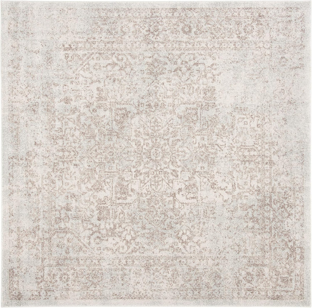 SAFAVIEH Evoke Collection Area Rug - 9' Square, Ivory & Taupe, Distressed Design, Non-Shedding & Easy to Clean, Ideal for Living Room, Bedroom, Dining Space (EVK256E)