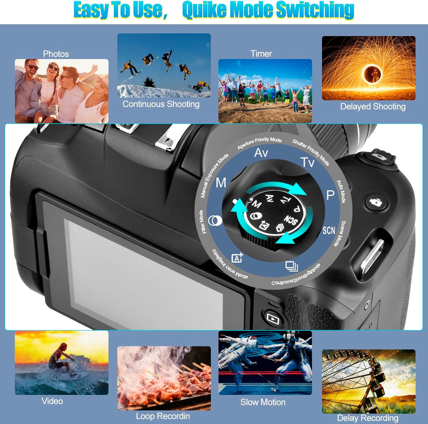 4K Digital Camera for Photography - 12X Optical Zoom 72MP Vlogging Camera for YouTube with 3" 270° Flip Screen, Autofocus Compact Camera with 2 Batteries 64GB SD Card, USB Card Reader & Charging Stand