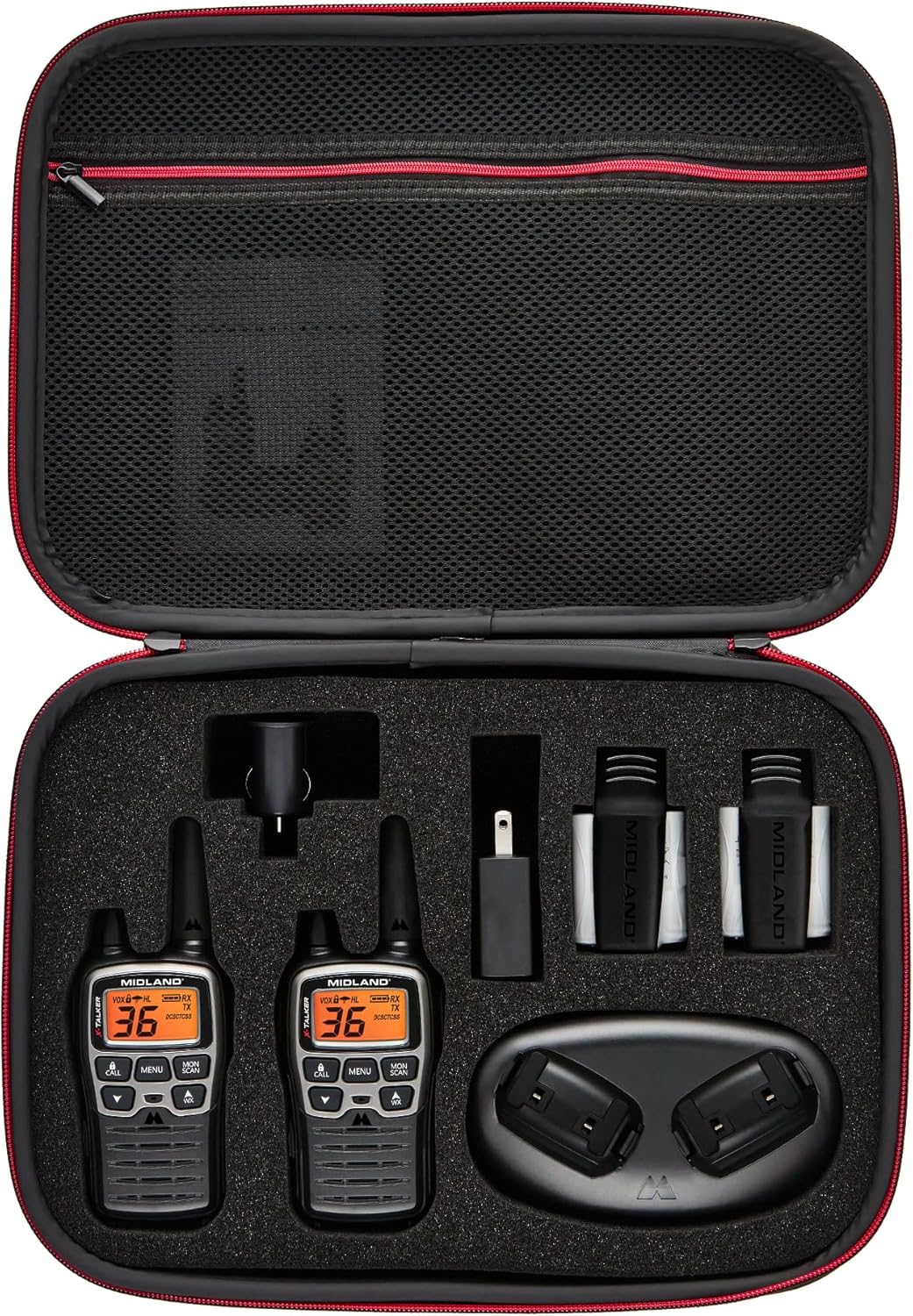 Midland T77VP5 X-TALKER Long Range Walkie-Talkie FRS Two-Way Radio for Camping Overlanding NOAA Weather Scan + Alert, 121 Privacy Codes - Includes Carrying Case & Headset Black/Silver, 2 Radio Bundle