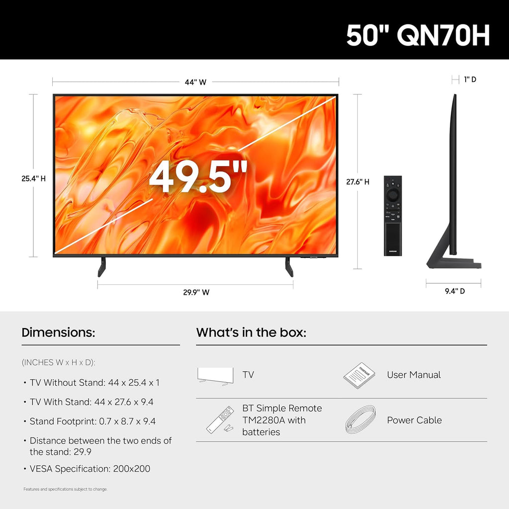 Samsung 50-Inch Class Neo QLED QN70H Series Samsung Vision AI Smart TV (2026 Model, 50QN70H) Quantum Mini LED, 100% Color Volume with Quantum Dot, NQ4 AI Processor, 4K Upscaling, Alexa Built-in