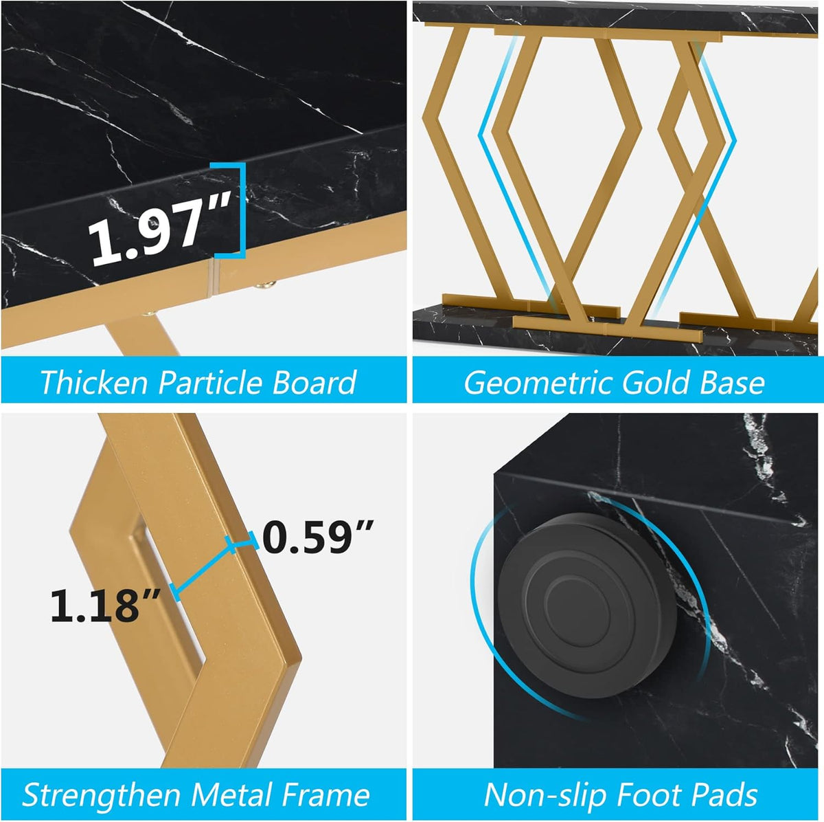 Tribesigns 70.9 Inch Extra Long Sofa Table .Black and Gold Console Table with Faux Marble Tabletop, Modern Long Entryway Table with Gold Frame