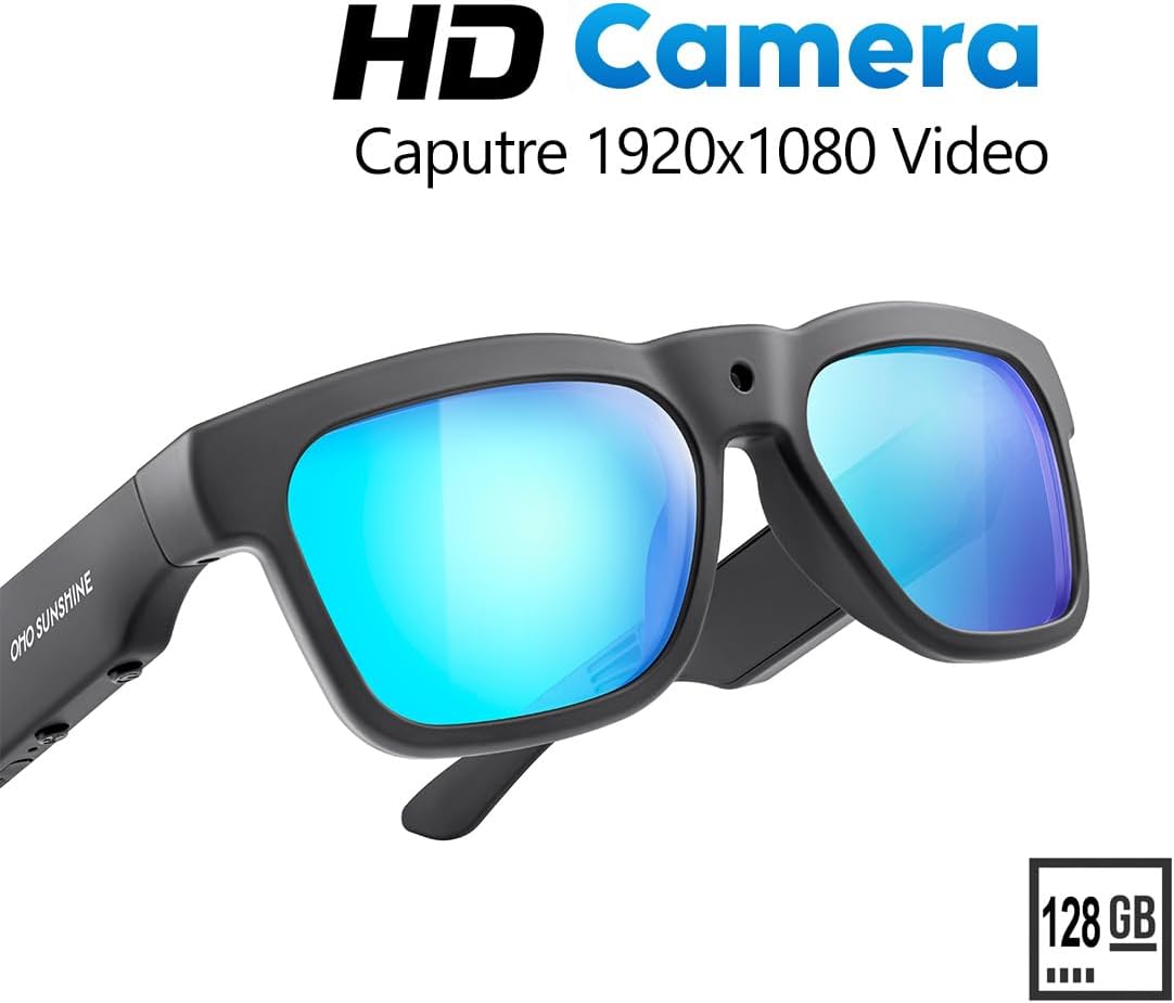 OhO 128G Smart Glasses with Full HD Camera & Open Ear Bluetooth Speaker Headphone,Indoor & Outdoor Sports,UV400 Polarized Lens,for Men Women