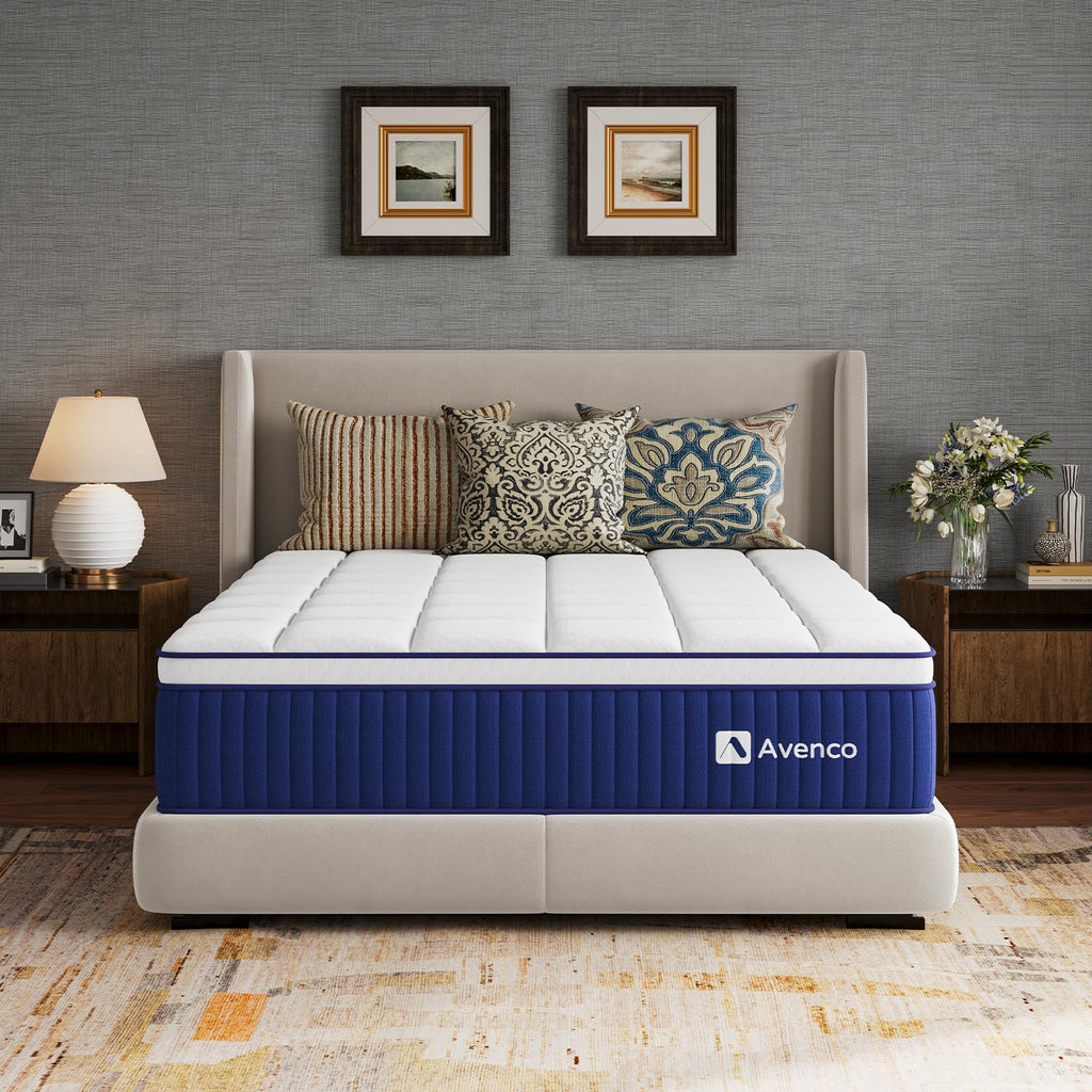 Avenco 14 Inch Queen Mattress, Queen Hybrid Mattress with Gel Infused Memory Foam and Smarts Coil Pocket Spring, Spinal Alignment & Pressure Relief, Mattresses in a Box, CertiPUR-US Certified