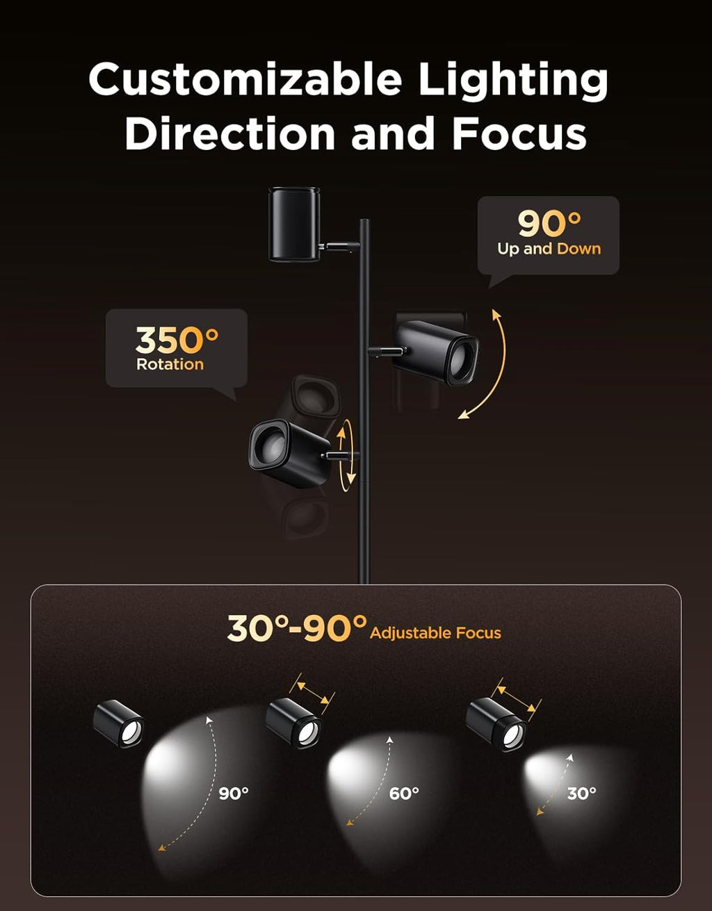 Govee Tree Floor Lamp Compatible with Matter, 3 Rotatable Lights with LuminBlend Technology, Standing Lamp with 64 Dynamic Scenes, Music Sync, Ideal Floor Lamp for Living Room, Bedroom, Office