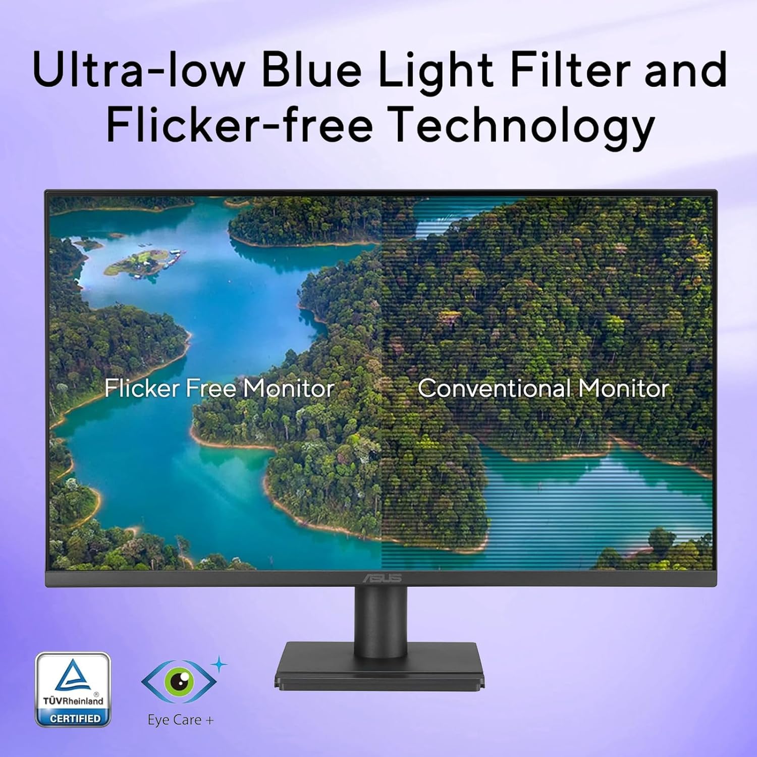 ASUS 24 inch Monitor, FHD(1920x 1080), 120Hz, 1ms, Adaptive-Sync, 99% sRGB, Anti-Glare, Eye Care, VESA Mountable, Speakers, HDMI, DisplayPort, VGA, Frameless, Tilt Adjust, Black, for Office and Gaming