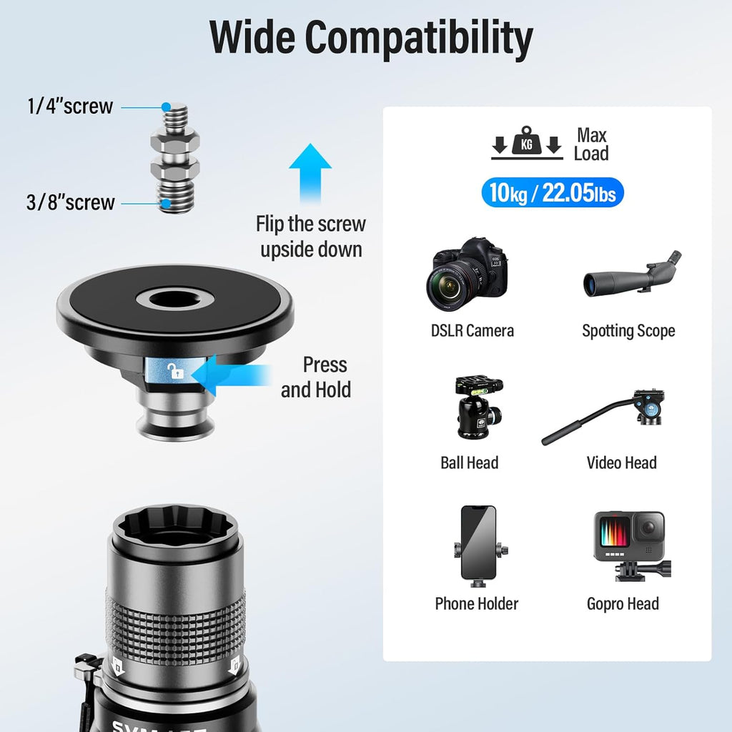 SIRUI SVM-165 Rapid Monopod for Cameras, 65” Carbon Fiber Monopod with Feet, One-Step Rapid Height Adjustment, Lightweight for DSLR Camera, Modular 3 in 1, Max Load 22lbs