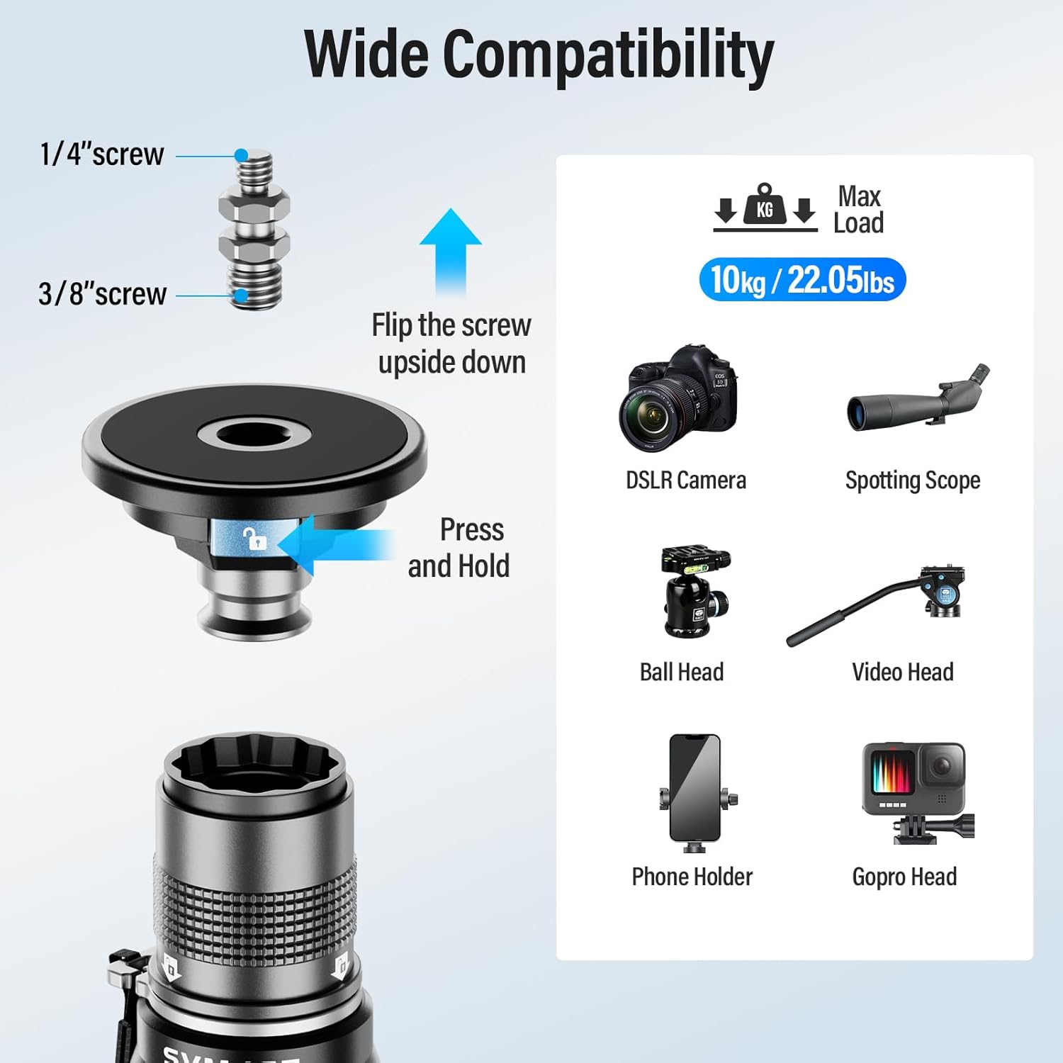 SIRUI SVM-165 Rapid Monopod for Cameras, 65” Carbon Fiber Monopod with Feet, One-Step Rapid Height Adjustment, Lightweight for DSLR Camera, Modular 3 in 1, Max Load 22lbs