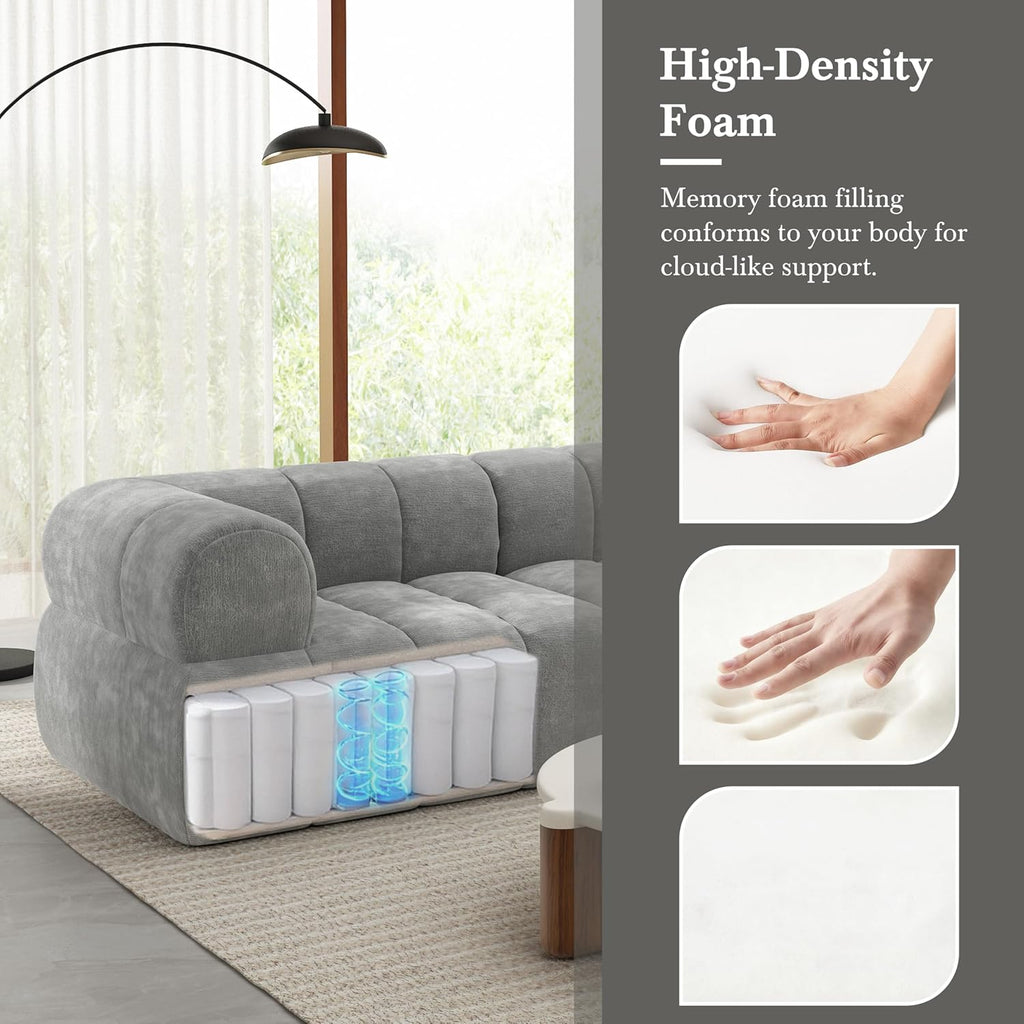 Christopher Knight Home Mania 122" Modular L-Shape Sofa Couch with Chaise Lounge, Modern Sectional Sofa Set for Living Room, Boucle Fabric Upholstered Cloud Couch with Deep Seat, Gray