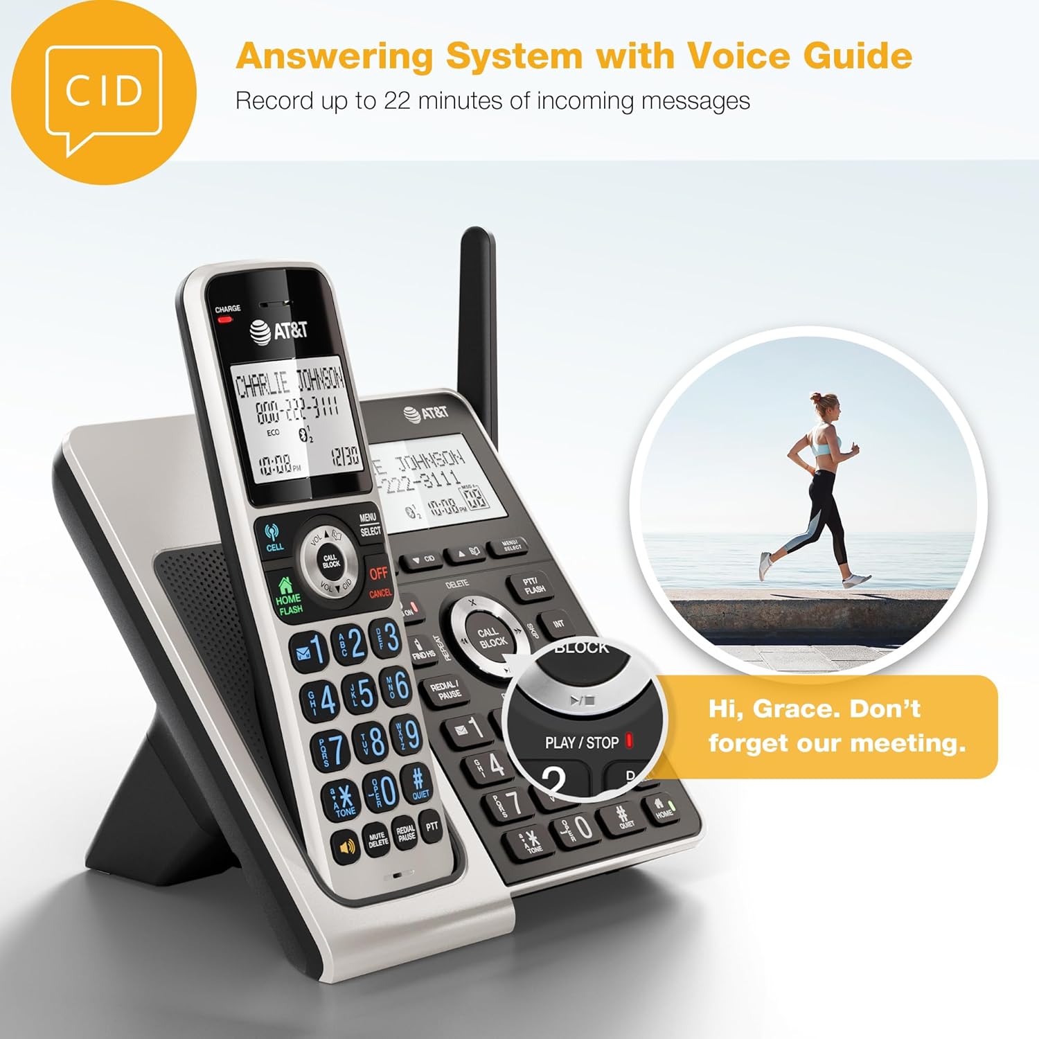 AT&T BL3107-5 DECT 6.0 5-Handset Cordless Phone with Bluetooth Connect to Cell, Smart Call Blocker, Digital Answering System, Extended Range, Big Buttons - Titanium Black