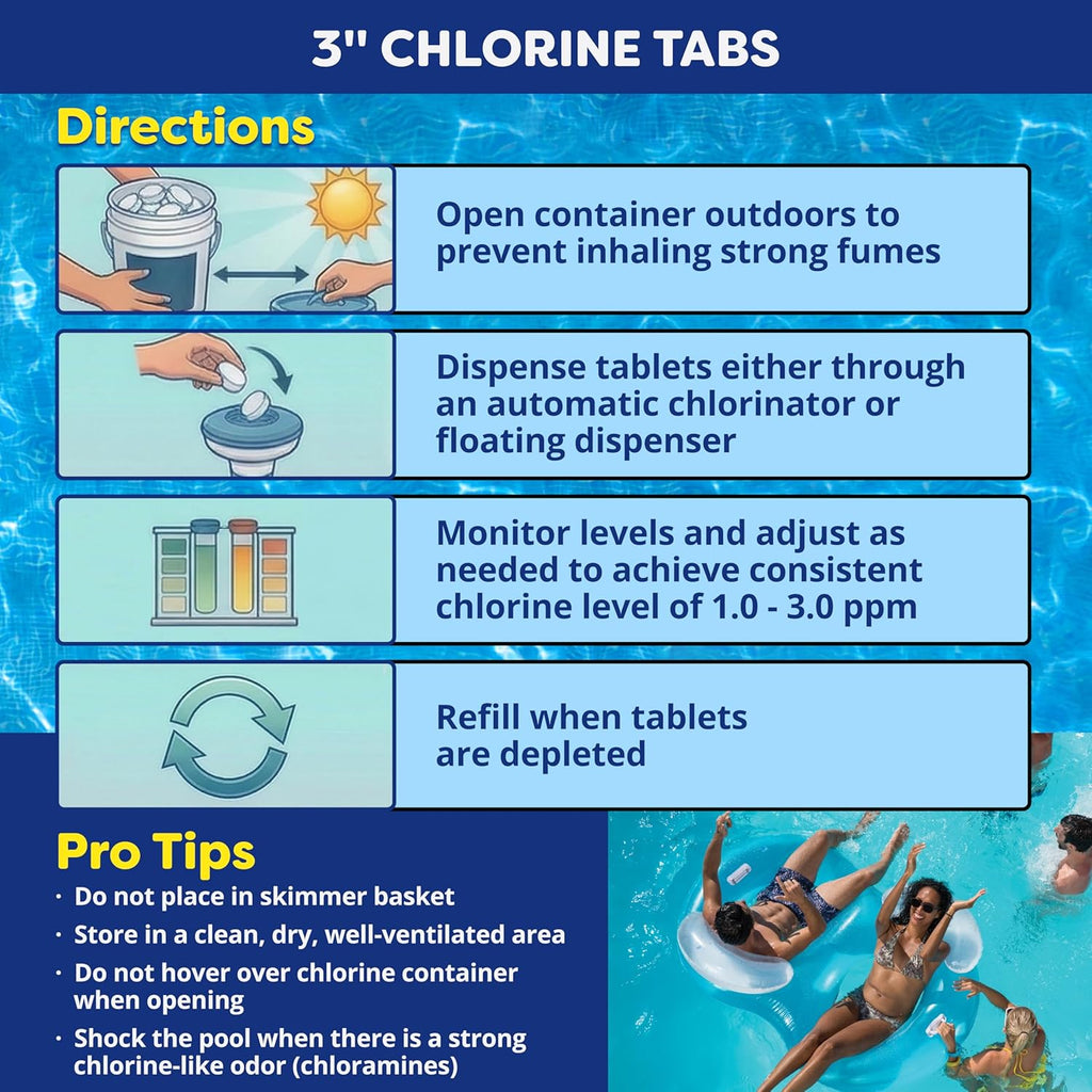 In The Swim 3 Inch Stabilized Chlorine Tablets for Sanitizing Swimming Pools - Individually Wrapped, Slow Dissolving - 90% Available Chlorine - Tri-Chlor - 25 Pounds