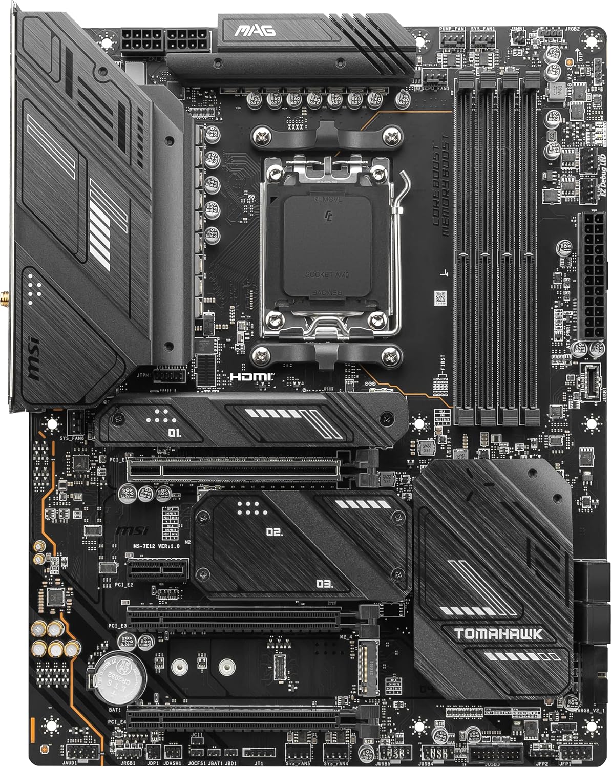 MSI MAG X670E Tomahawk WiFi Gaming Motherboard (AMD AM5, DDR5, PCIe 5.0, SATA 6Gb/s, M.2, USB 3.2 Gen 2, Wi-Fi 6E, 2.5Gbps LAN, HDMI/DP, ATX) (Renewed)