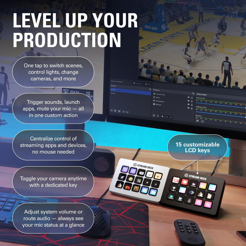 Elgato Stream Deck MK.2 – Studio Controller, 15 macro keys, trigger actions in apps and software like OBS, Twitch, YouTube and more, USB, works with Mac and PC