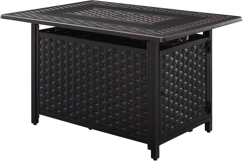 Fire Sense 63699 Albany Woven Aluminum Convertible Gas Fire Pit Table 45,000 BTU Multi-Functional Outdoor Firepit with Fire Bowl Lid Nylon Cover & Clear Fire Glass - Bronze Finish - Rectangular 44"