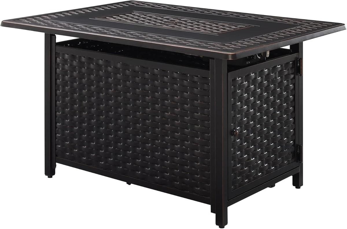 Fire Sense 63699 Albany Woven Aluminum Convertible Gas Fire Pit Table 45,000 BTU Multi-Functional Outdoor Firepit with Fire Bowl Lid Nylon Cover & Clear Fire Glass - Bronze Finish - Rectangular 44"