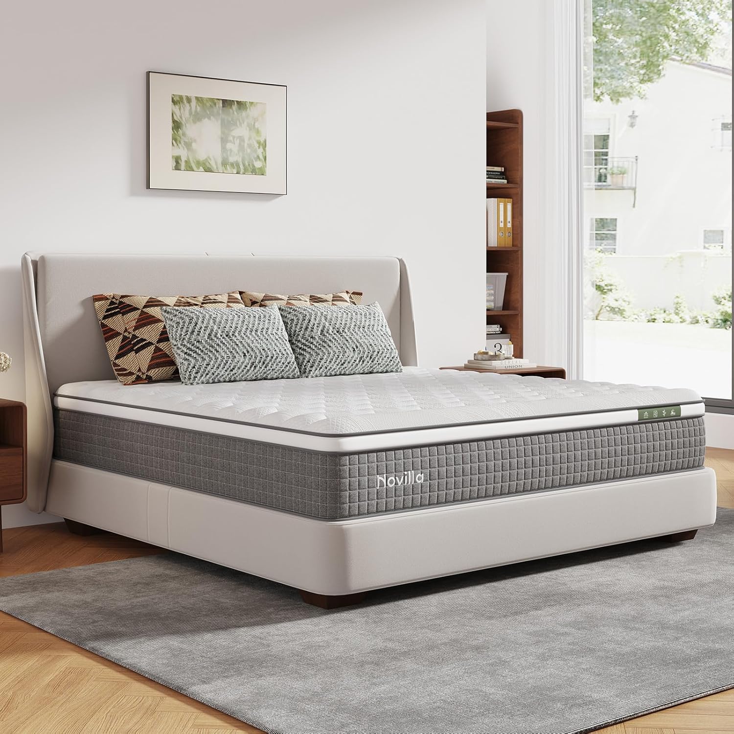 Novilla 12 Inch Queen Mattress,Queen Size Hybrid Mattress with Cooling Gel Memory Foam, Pocketed Coils & Cool-Touch Nylon Cover for Motion Isolation & Edge Support CertiPUR-US Certified