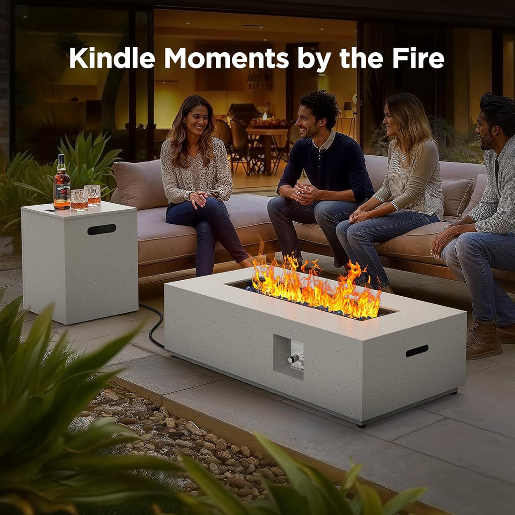 Silonn 43Inch Propane Fire Pit, 50000 BTU Outdoor Gas Fire Pit Table with CSA Certification, Glass Rocks, Rectangular Heater for Patio, Backyard, Deck, Balcony, with Waterproof Cover & Adjustable Legs