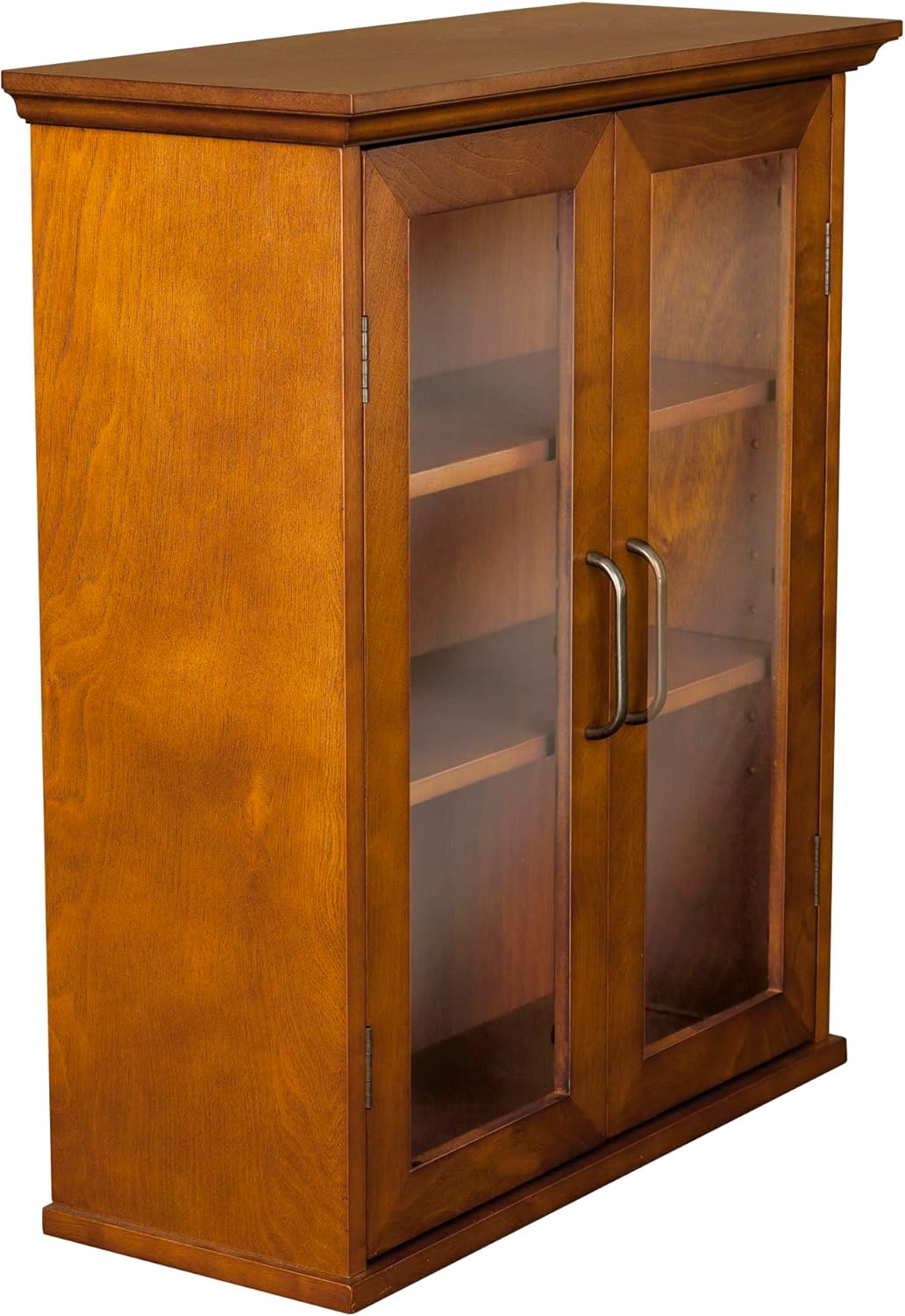 Teamson Home Avery Wooden Over The Toilet Bathroom Removable Wall Medicine Cabinet with 2 Adjustable Shelves 3 Storage Spaces 2 Glass-Paneled Doors and Antique Brass Knobs, Oiled Oak