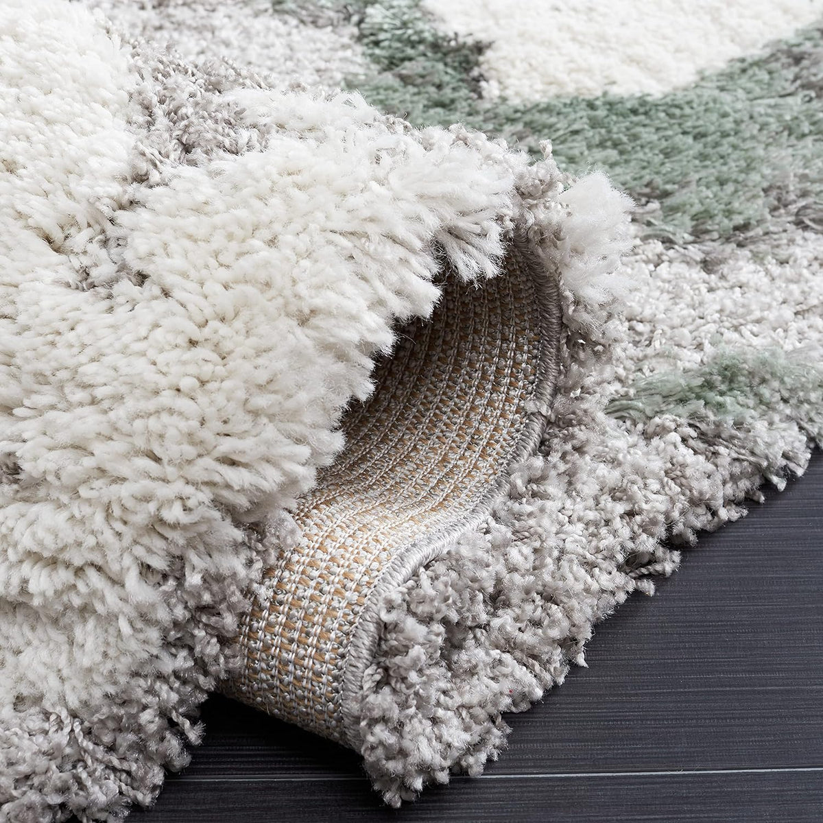 SAFAVIEH Horizon Shag Collection Area Rug - 9' x 12', Grey & Green, Modern Abstract Design, Non-Shedding & Easy Care, 2.6-inch Thick Ideal for High Traffic Areas in Living Room, Bedroom (HZN890Y)
