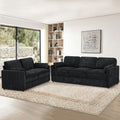 2 Pieces Chenille Sofa Set w/Two Throw Pillows, Upholstered Loveseat & 3 Seater Sofa w/Comfortable Back Cushions, Modern 2-Seat & 3-Seat w/High-Density Foam for Living Room, Apartment, Black