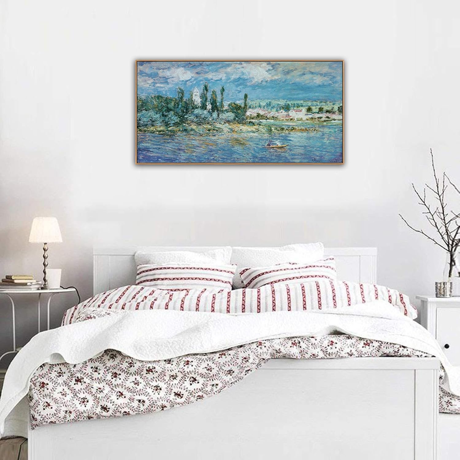 Framed Monet Canvas Wall Art - Landscape with Thunderstorm Fine Art Reproduction Pictures Prints Modern Artworks Large Wall Art Decor Aesthetic for Bedroom Bathroom Home Office Decorations 24" X 48"