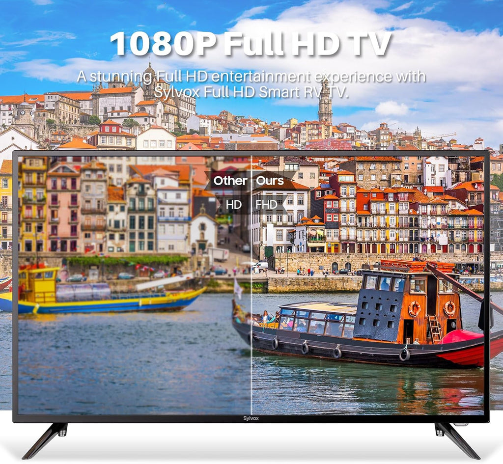 SYLVOX 40" 12V TV for RV, 12-24V DC/110V AC Powered Smart Television, 1080P FHD Google TV with Voice Assistant, WiFi Bluetooth, for Camper Truck Marine & Home