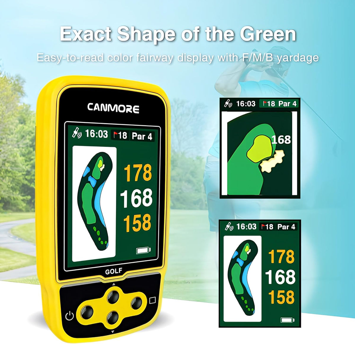 CANMORE HG500 Golf GPS - Extra Large Easy-to-Read Color Display, preloaded 41,000 Course map Worldwide Shape of The Green and The Fairway(Yellow)
