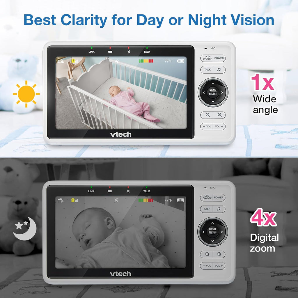 VTech WiFi Baby Monitor with Camera and Audio, 1080p Camera & 5" HD Screen – Remote Pan-Tilt-Zoom, Night Vision, Two-Way Talk, Motion Alerts, Free App | VM901