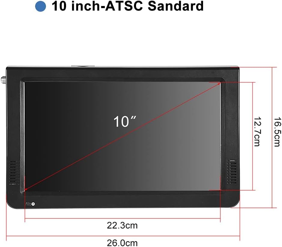 10 inch Portable TV ATSC Digital Television 16:9 TFT LED 1080P HDMI Video Player with USB/TF Card Slot Built in Rechargeable Battery for Home Car Outdoor Travel (01)