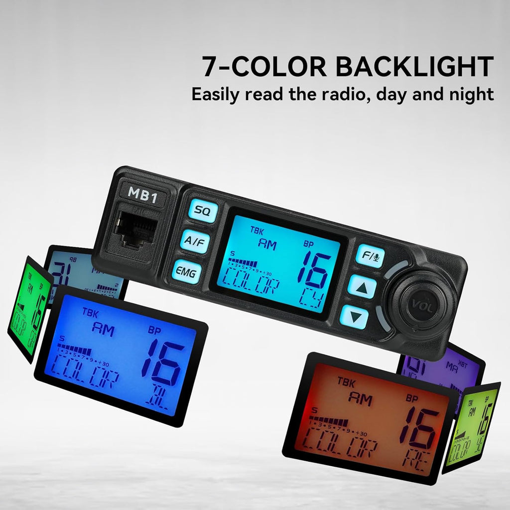 Retevis MB1 40 Channel CB Radio, Noise Cancellation Long Range Mobile Radio, with CB Antenna and Cigarette Lighter, Emergency Channel 9/19, 7-Color Screen, Auto-Scan, External Speaker Jack for Trucker