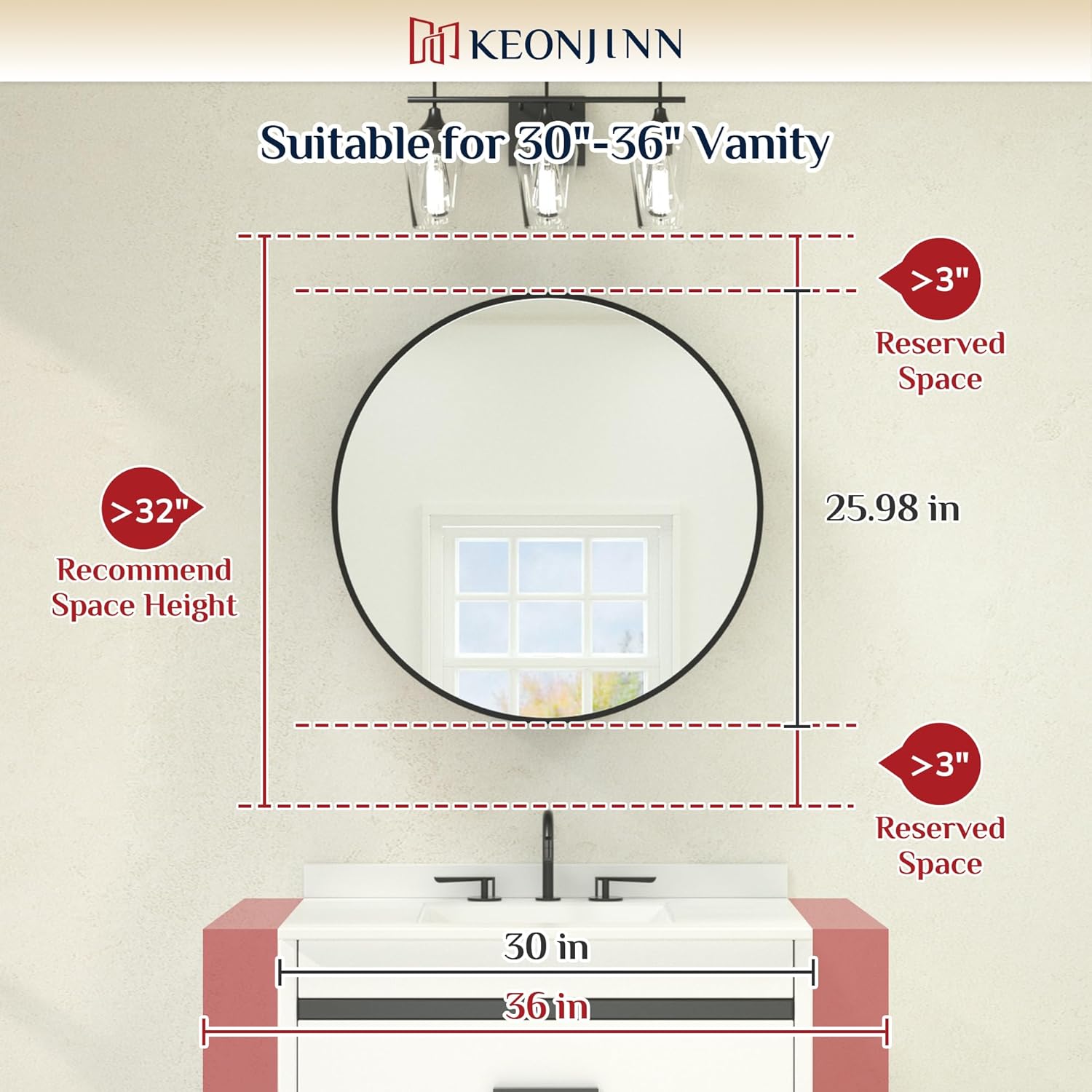 Keonjinn 26 x 26 Round Medicine Cabinets for Bathroom, Gold Surface Mount Metal Framed Medicine Cabinet with Mirror, Modern Medicine Cabinet Wall Mount Only, Farmhouse Mirrored Cabinet with Storage