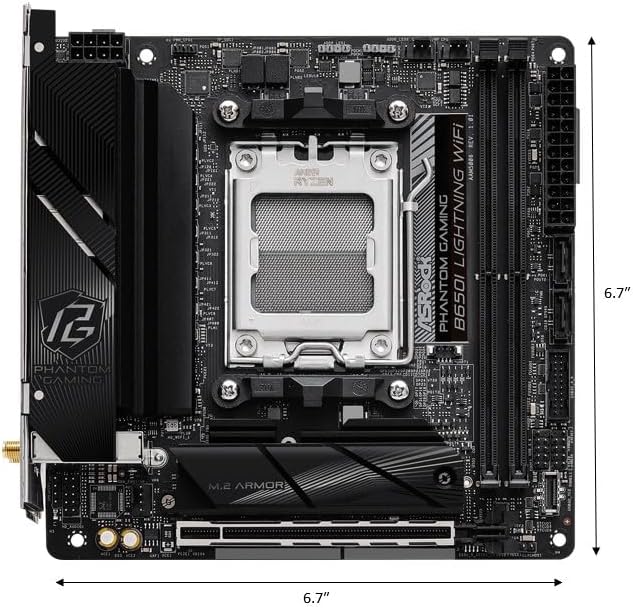 ASRock B650I Lightning WiFi AMD AM5 Mini-ITX Motherboard, Supports AMD Ryzen 9000/8000/7000 Series Processors, DDR5 7200+ (OC), PCIe 5.0 M.2, 2.5G LAN, WiFi 6E, 8+2+1 Power Phase
